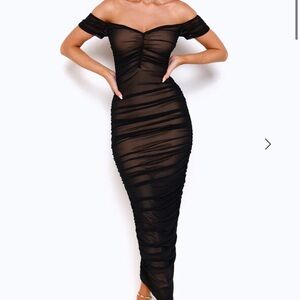 Hello Molly Power Moves Black Sheer Off-Shoulder Maxi Dress